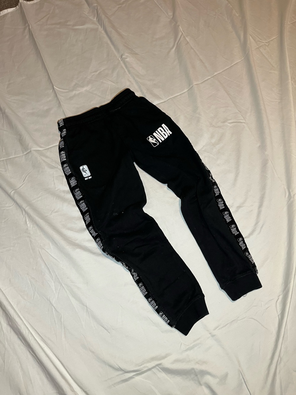 NBA Black Jogger Sweatpants with White Logo and Side Tape